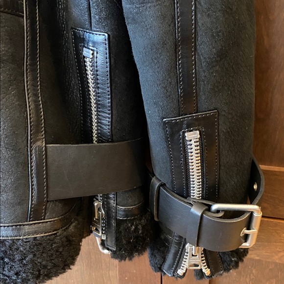 Women’s All Saints black Shearling Leather Hawley Moto Jacket - Picture 10 of 11